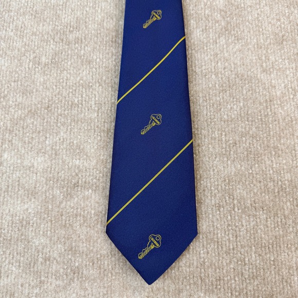 Tee-Dee Other - Tee Dee Navy Blue Yellow Stripe Key Pattern Neck Tie Woven Australia Specialists